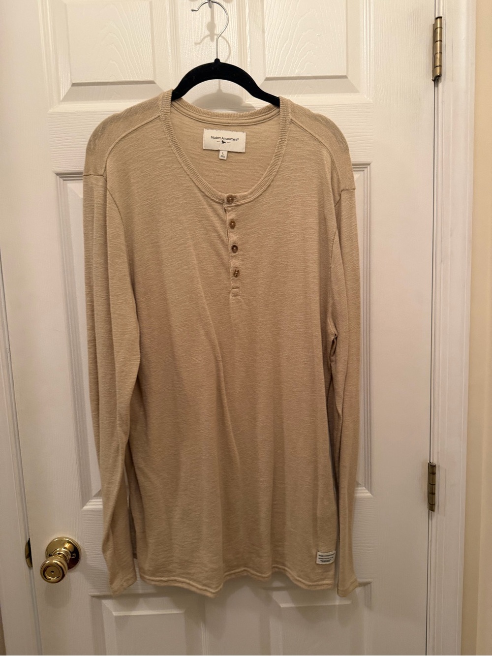 Modern Amusement Men’s Beige Long-Sleeve Henley Shirt